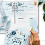 Combo Devocional Leitura da Bíblia 365 dias Católica Evangélica Leitura Livre Floral Azul