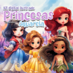 Kit Digital Ilustrado Princesas Aquarela