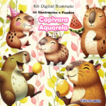 Kit Digital Ilustrado Capivara Aquarela