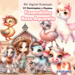 Kit Digital Ilustrado Fazendinha Aquarela Menina