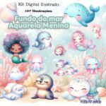 Kit Digital Ilustrado Fundo do Mar Menina
