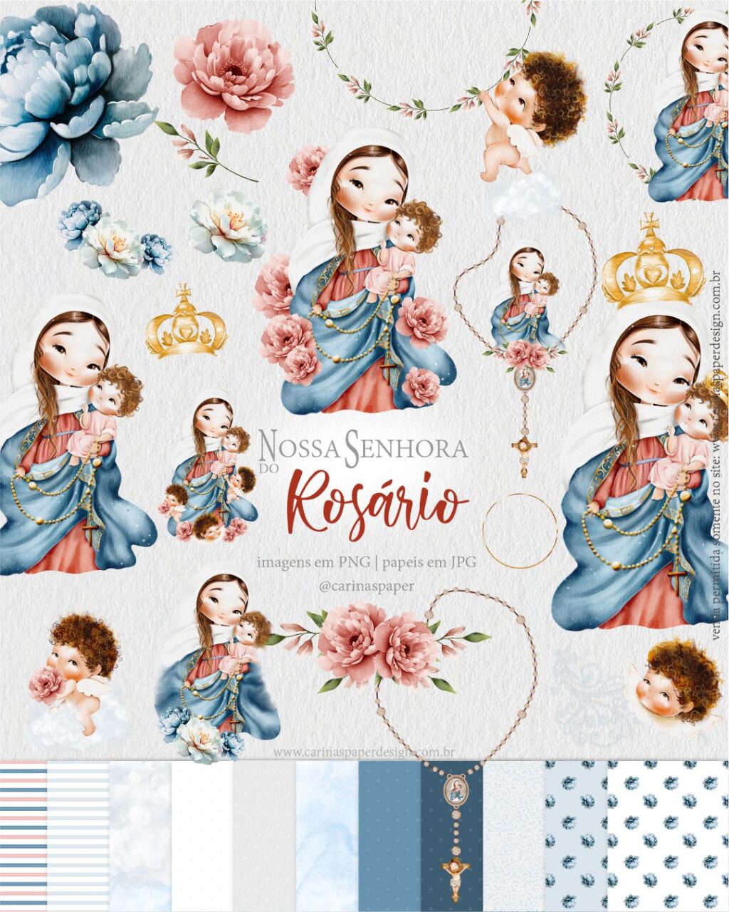 Kit Digital Ilustrações Nossa Senhora do Rosário (Santinhos) - Imagem 1