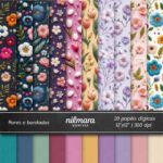 Kit de Papéis Digitais Flores e Bordados