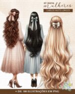 Kit Digital Mulheres Cabelos Muito Longos + de 180 Ilustrações - Imagem 3