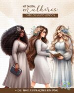 Kit Digital Mulheres Cabelos Muito Longos + de 180 Ilustrações - Imagem 4