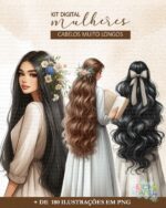 Kit Digital Mulheres Cabelos Muito Longos + de 180 Ilustrações - Imagem 5