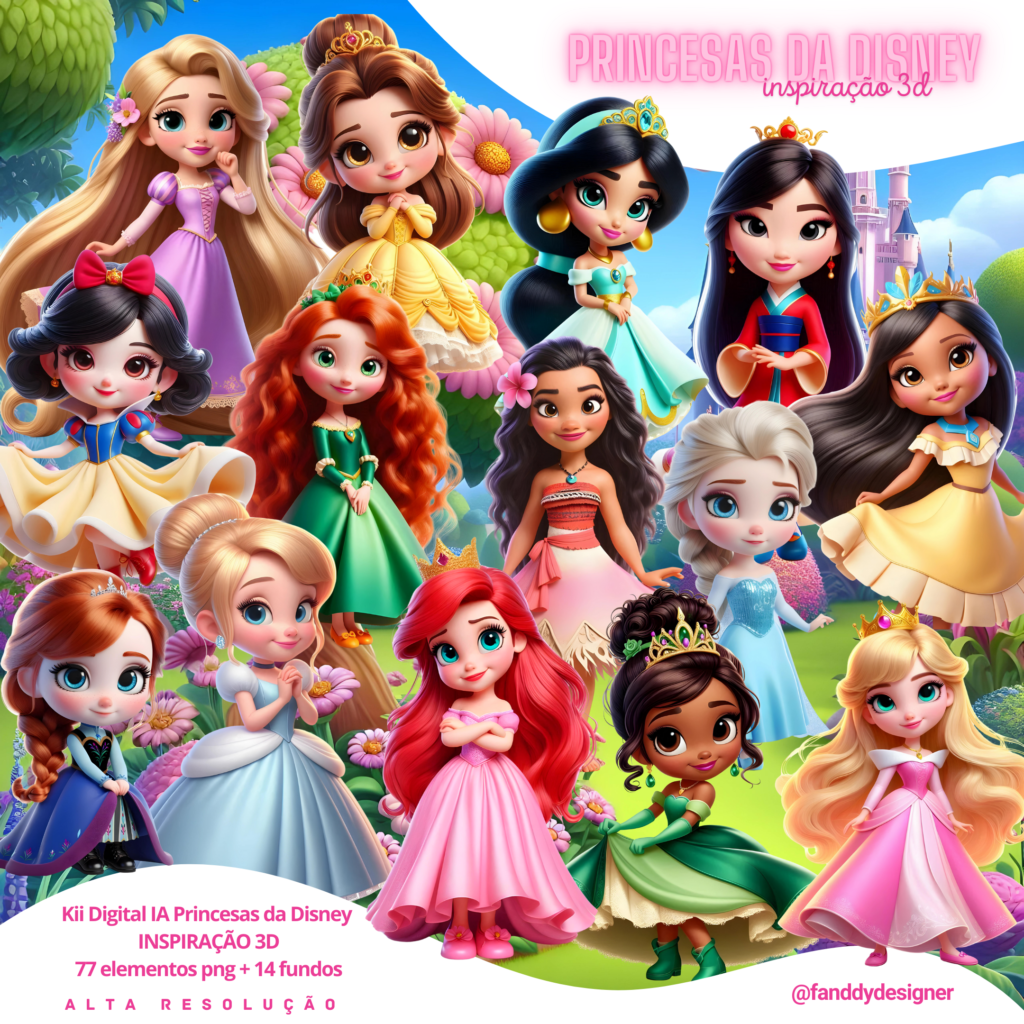 kit Digital PRINCESAS DISNEY CUTE JOVEM - Imagem 1