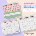 Planner Duo Cactos - Mensal e Semanal Permanente A5 (arquivo digital)