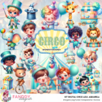 Kit Digital CIRCO AZUL AQUARELA