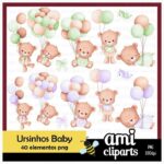 Kit Digital Ursinho Lilas Verde Baby Balão