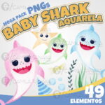 Kit Digital Png Baby Shark Aquarela