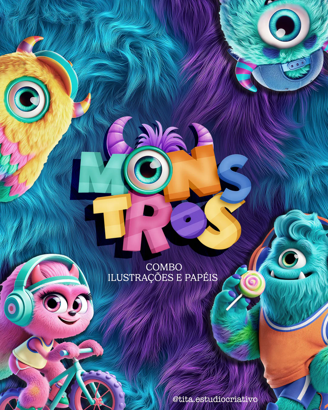 Monstros Kids - Combo Ilustrações e Papéis.jpg Monstros Kids - Combo Ilustrações e Papéis - Imagem 1