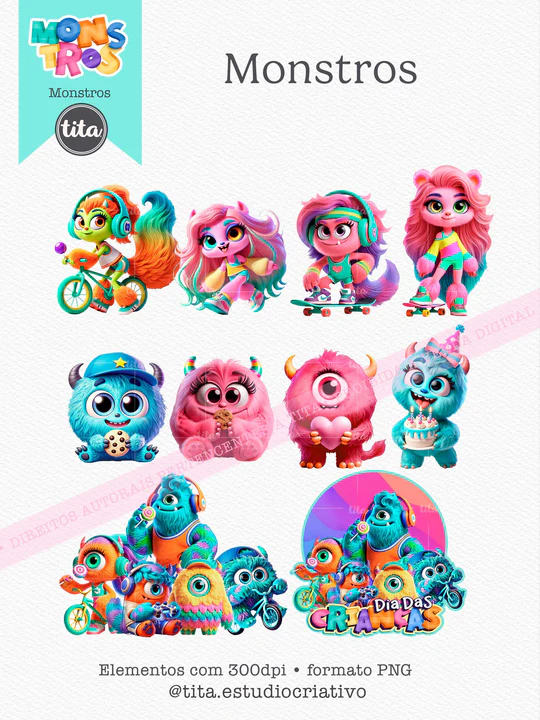preview_monstros2_540x Monstros Kids - Combo Ilustrações e Papéis - Imagem 2