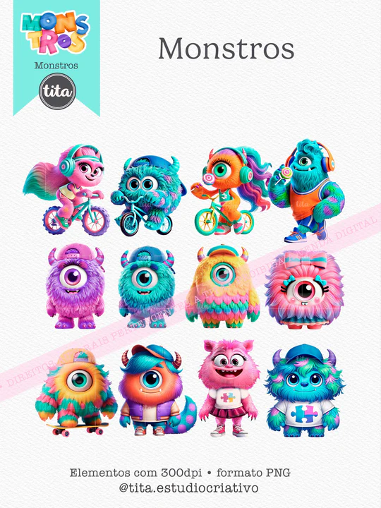 preview_monstros_540x Monstros Kids - Combo Ilustrações e Papéis - Imagem 11