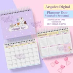 Planner Duo Gatinhos - Mensal e Semanal Permanente A5 (arquivo digital)