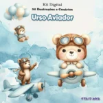 kit digital Urso Aviador Aquarela