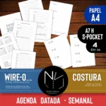 Agenda 2025 S-Pocket A7 VERTICAL - SEMANAL | Costura+Folhas -Col. Cute Clean