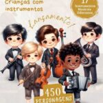Kit Digital 450 Ilustrações Meninos Crianças com 17 tipos de Instrumentos Musicais