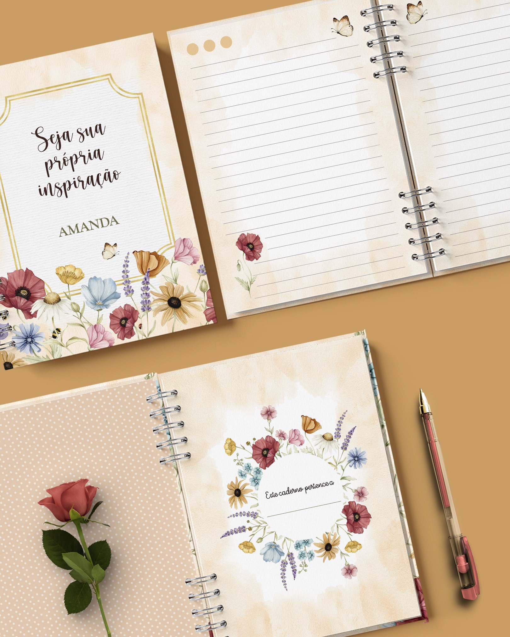 Arquivo Kit 4 Capas e 6 Miolos Caderno Pautado Decorado - Imagem 4