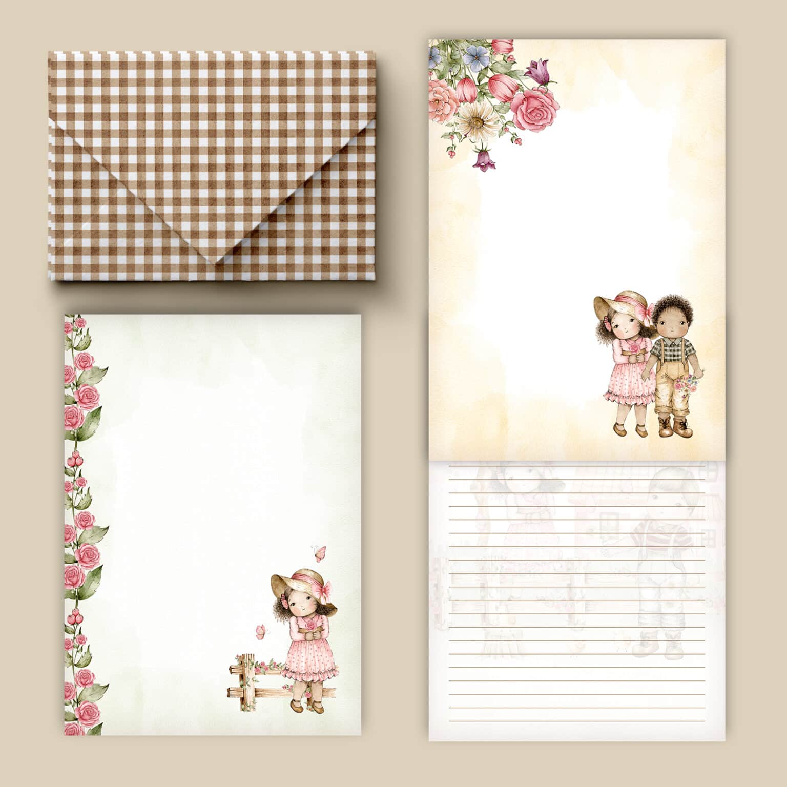 Kit 11 envelopes e 12 papéis de Carta Doce Infância - Imagem 9