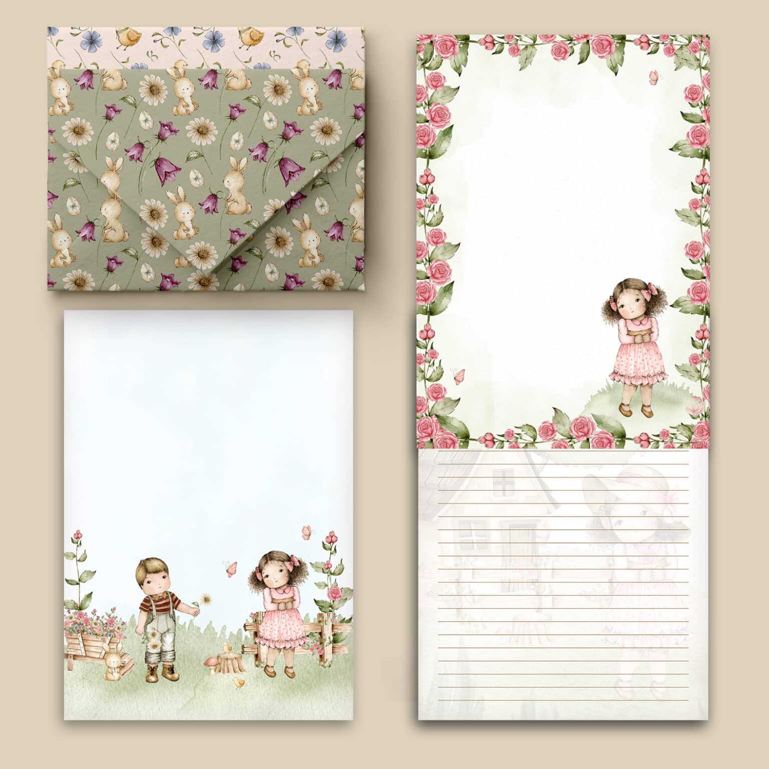 Kit 11 envelopes e 12 papéis de Carta Doce Infância - Imagem 10