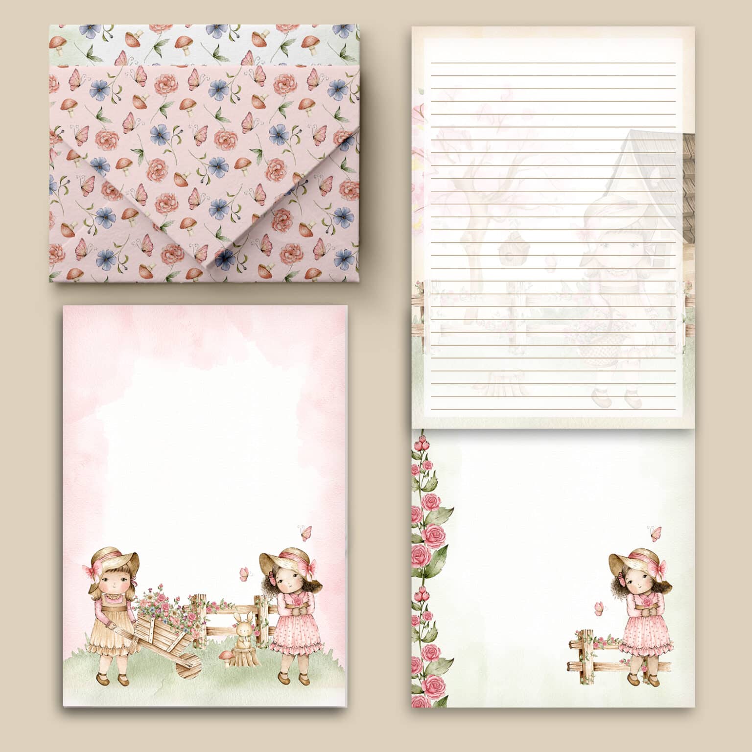 Kit 11 envelopes e 12 papéis de Carta Doce Infância - Imagem 11