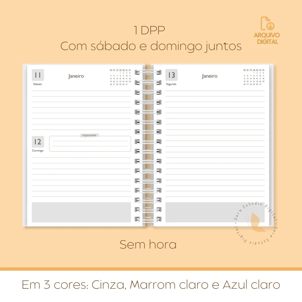 Miolo de Agenda neutra datada – 1 DPP SÁB E DOM JUNTOS - Imagem 2