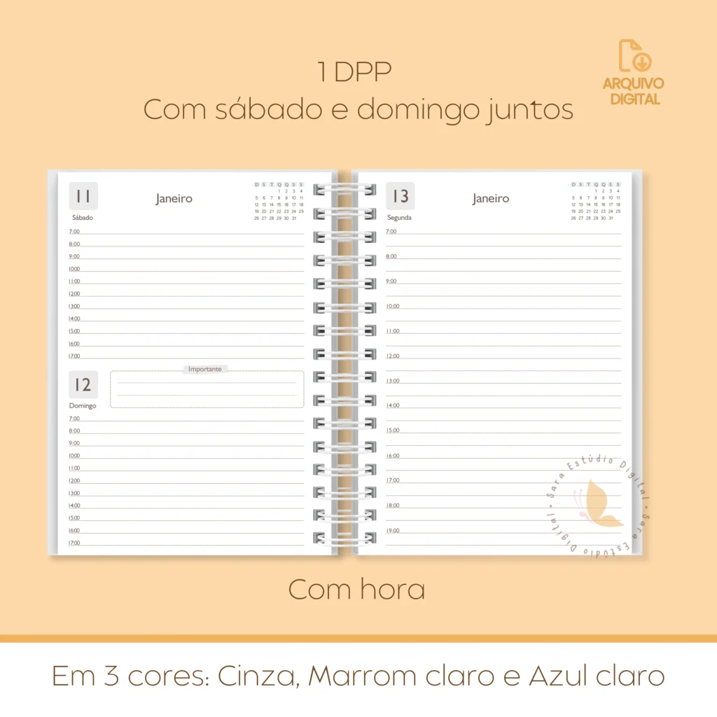 Miolo de Agenda neutra datada – 1 DPP SÁB E DOM JUNTOS - Imagem 3