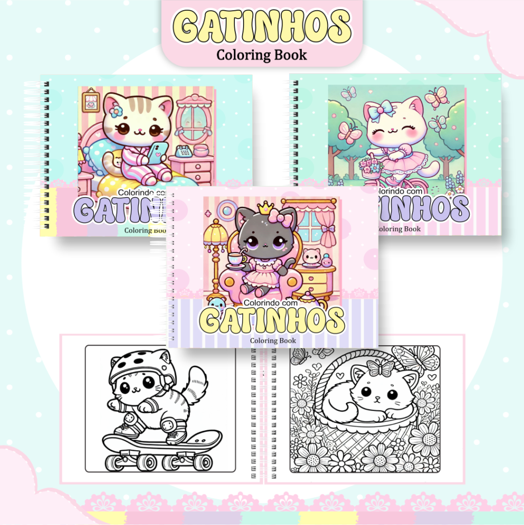 Arquivo Digital Livro de Colorir Gatinhos - Imagem 1