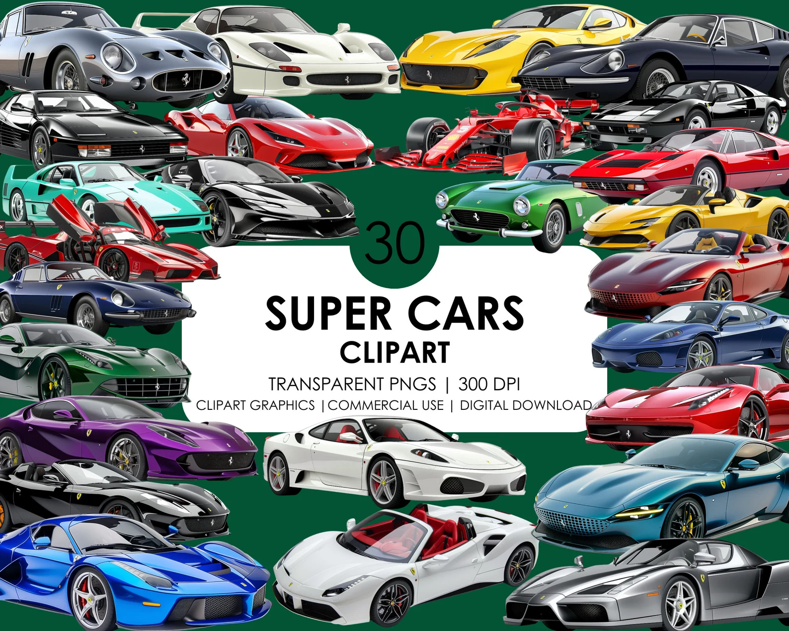 30 clipart de carro esportivo _ Clipart de carro de corrida_ Carro Png_ Clipart Ferrari Png_ Clipart realista _ Gráfico de carro esportivo _ Clipart de carros de luxo.jpg Kit Digital - Carros - Imagem 1