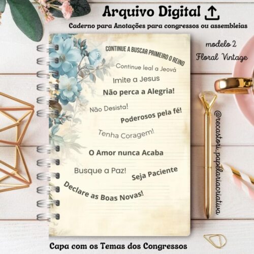 Kit Digital Caderno para Anotações 2 em 1 ( Para Assembleias e Congressos) – Floral Vintage