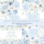 Kit Digital Blue Floral Watercolor