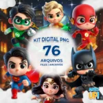 Kit Digital PNG Heróis Liga da Justiça 3D Cute