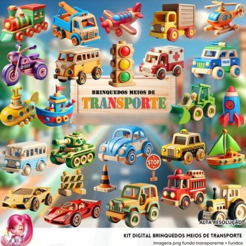Kit Digital 3D Brinquedos Meios de Transporte Madeira