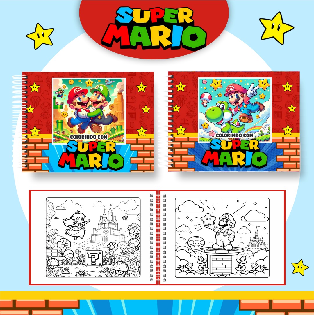 3) SUPER MÁRIO Livro de Colorir SUPER MÁRIO - Imagem 1