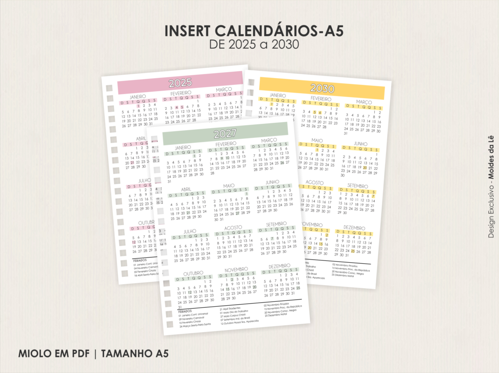 INSERT CALENDÁRIOS | 2025 a 2030 | MIOLOS A5 - Imagem 1