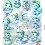 Kit Digital DINO BABY AZUL AQUARELA