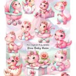 Kit Digital DINO BABY ROSA AQUARELA