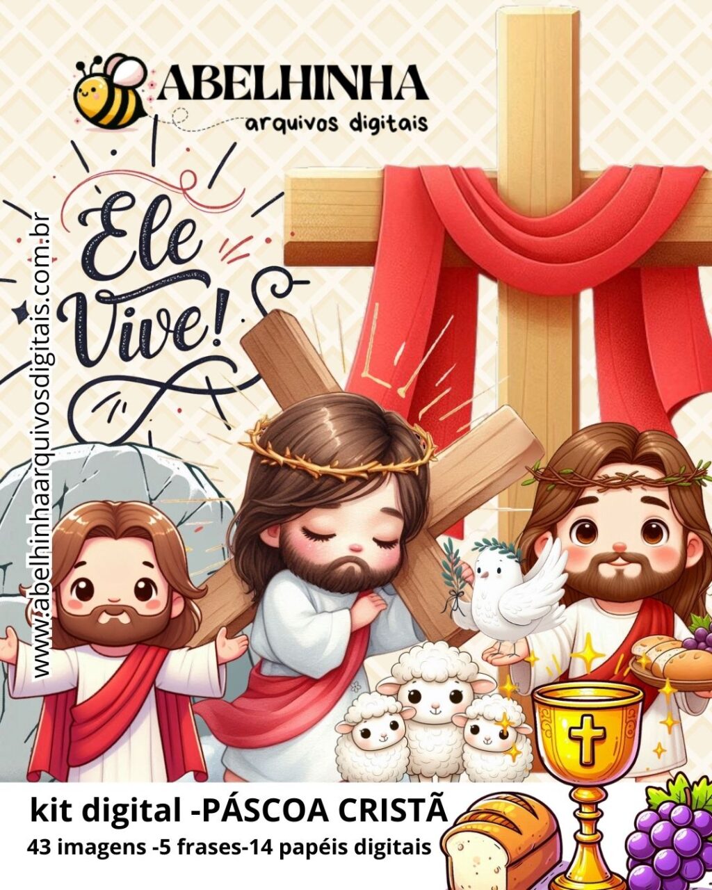 KIT DIGITAL PASCOA CRISTÃ ELE VIVE - Imagem 1