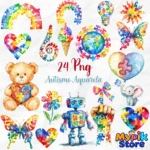 Kit Digital Autismo Aquarela – 24 PNG