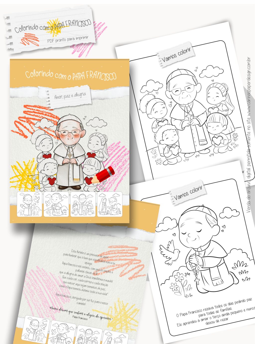 Arte pronta para imprimir: Livrinho Colorindo com o Papa Francisco - Imagem 1