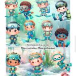 Kit Digital MERGULHADOR MASCOTINHO AQUARELA
