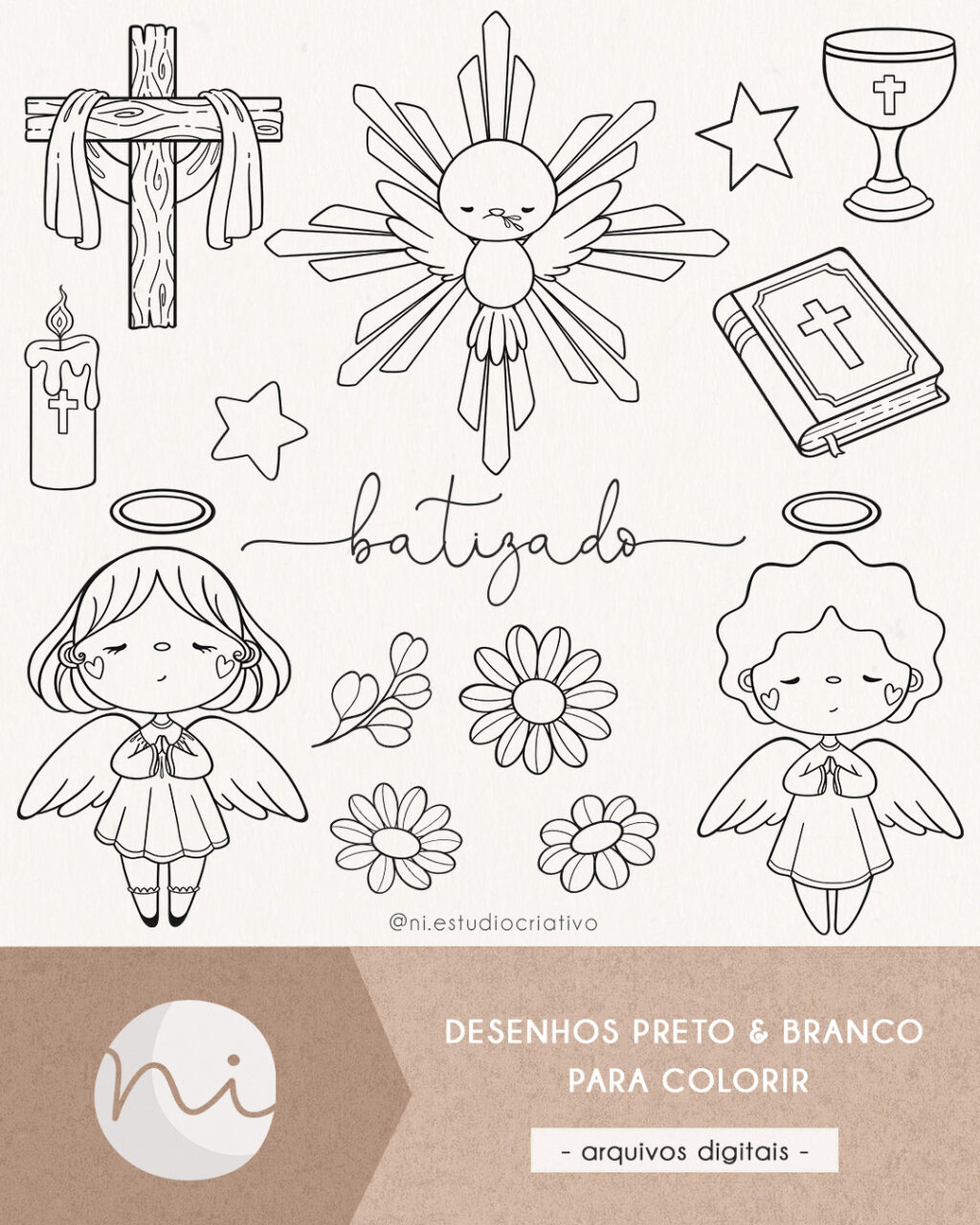 Batizado e Anjinhos | Para colorir - Imagem 1