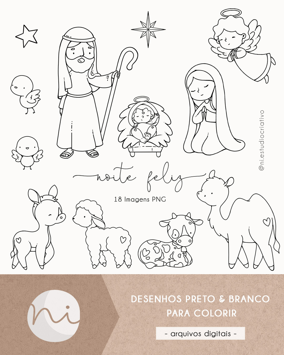 PB0020 Noite Feliz Noite Feliz | Para colorir - Imagem 1