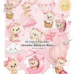 Kit Digital Ursinha Baloeira Rosa Aquarela