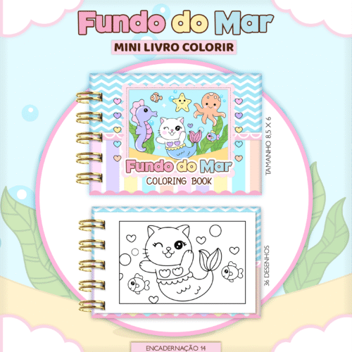 Mini livrinho de Colorir - FUNDO DO MAR MENINA