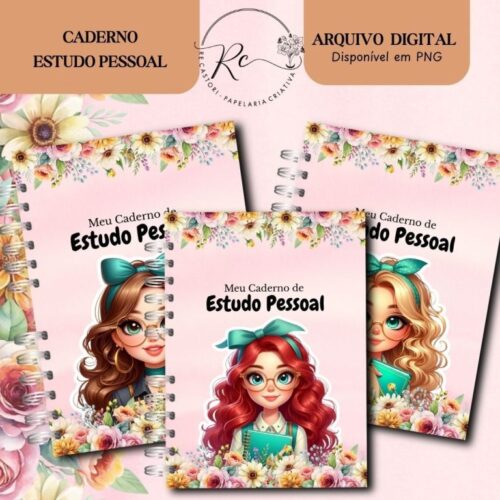 KIT DIGITAL CADERNO PARA ESTUDO PESSOAL – FEMININO FLORAL ROSA