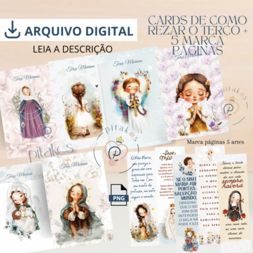 Cards de como rezar o terço + marca páginas