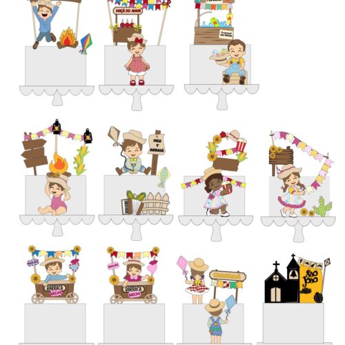 Pacote 10 Topos de Bolo FESTA JUNINA