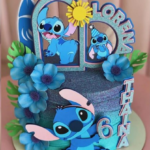 Topo de Bolo STITCH flores azul